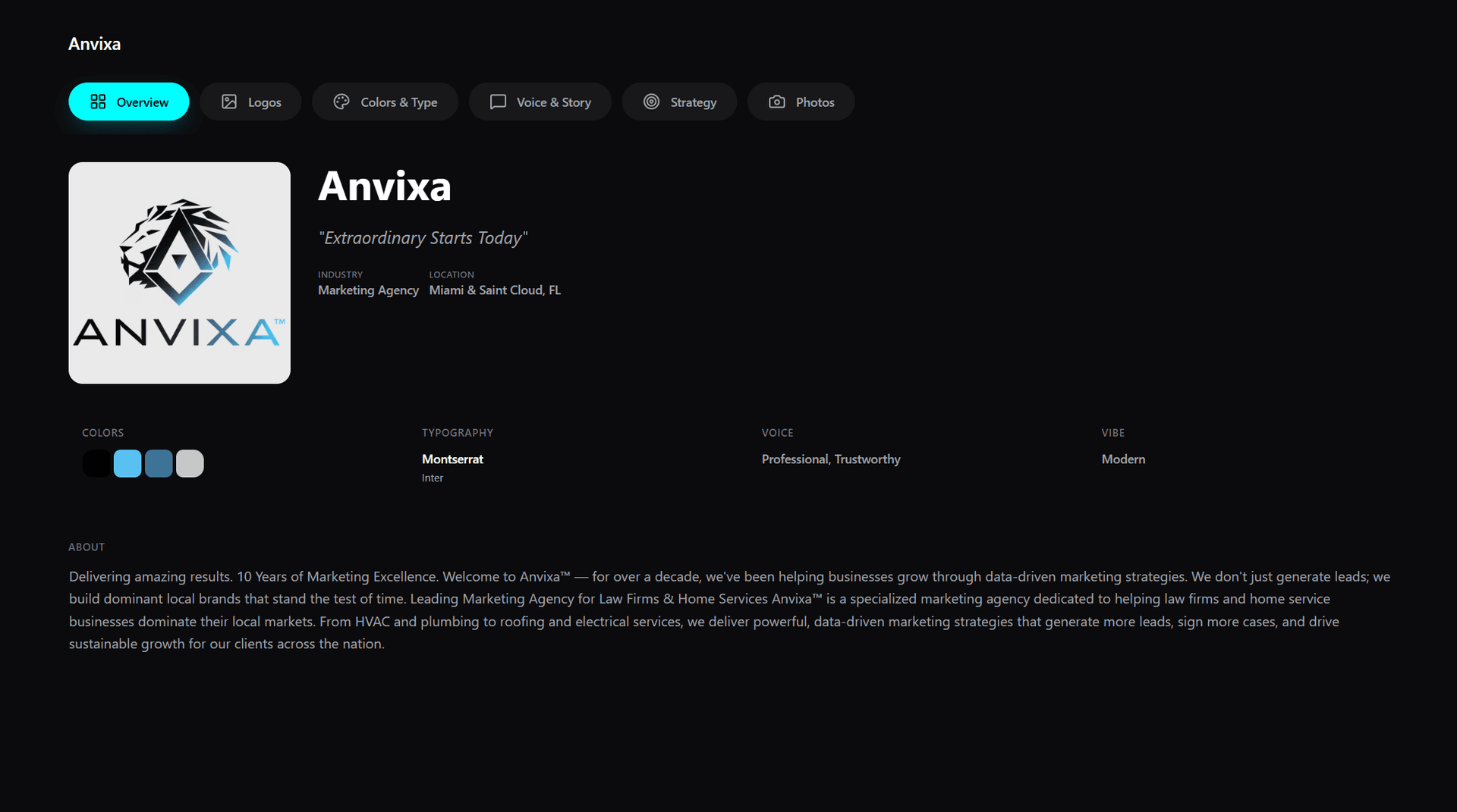 Anvixa AI Dashboard Overview